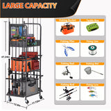 Lezbanz Heavy Duty Fishing Rod Rack with Pegboard & Hooks, Fishing Organizer for Garage Holds Up to 10 Rods, 3-Tier Fishing Gear Holder for Garage with Movable Wheels Lezbanz