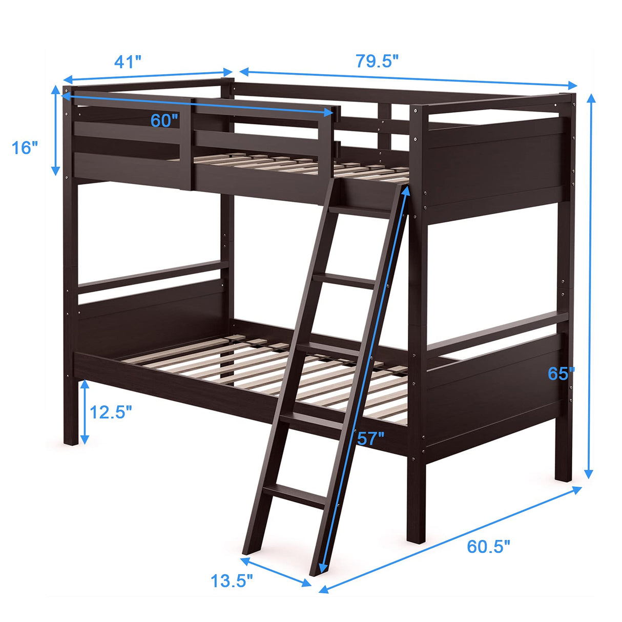 Giantex Twin Over Twin Bunk Bed, Solid Wood Twin Bunk Bed Convertible Into Two Individual Beds, Kids Twin Bunk Bed w/Ladder & Guard Rail for Boys Girls (Espresso) Giantex