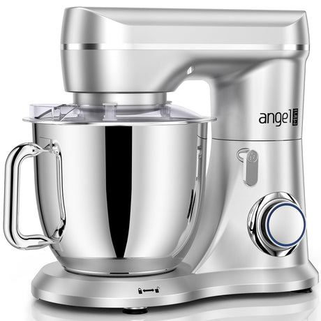 Mini Angel Stand Mixer,10-Speed 5QT Kitchen Electric Mixer,Tilt-Head Food Mixer with Dough Hook, Wire Whisk, Flat Beater, Stainless Steel Bowl (Silver) Mini angel