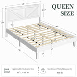 Yaheetech Wood Bed Queen, Farmhouse White Rubberwood Platform Bed Frame with V-Designed Headboard, Sturdy Wooden Support Slats, Holds up to 800 Pounds, Noise-Free, Easy Assembly Yaheetech