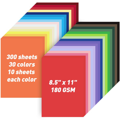 MAXECHO 8.5" X 11" Colored Cardstock Bulk 300 Sheets 30 Assorted Colors Construction Paper Card Stock Printer Paper for DIY Crafts, Cricut Card Making, Party Decor, Kids School Supplies, 180 GSM MAXECHO
