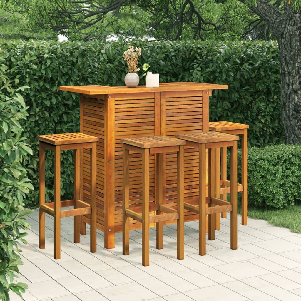 CUMYZO 5 Piece Patio Bar Set Solid Wood Acacia Furniture,Outdoor Furniture,Outdoor Furniture Sets