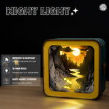 SECOGM 3D Wooden Puzzle Nightlight - 3D Wooden Puzzles for Adults(River & Sunset), Creative DIY Gift for Women Men, Wooden Puzzle Night Light Kit with LED Crafts for Adults SECOGM