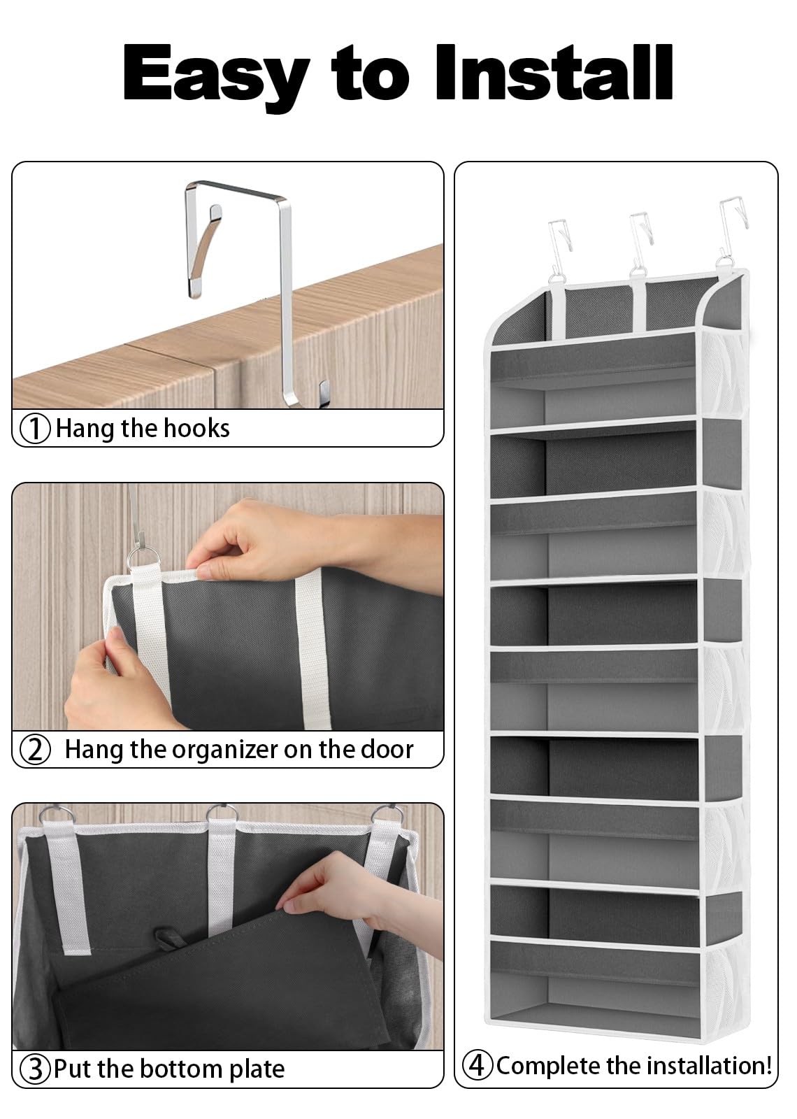 TAHAVICE 1 Pack Over The Door Organizer, Bathroom Organizers and Storage with 5 Pockets 10 Mesh Pockets, 50 lbs Weight Capacity Stuffed Animal Storage for Nursery Newborn Baby Essential TAHAVICE