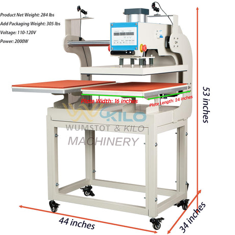 16x24 Pneumatic Dual Heat Press Machine Auto Sliding & Up-Open - Industrial Heat Transfer Double Station Automatic Press with Infrared Positioning for T-Shirt Sublimation Printing WUMSTOT