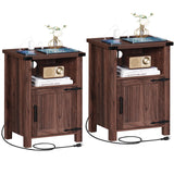 Joaxswe Night Stand Set of 2, 18 Inch Farmhouse Nightstand with with Charging Station and USB Port, Rustic Wood Bedside Table with Magnetic Door, Bed Side Tables for Bedroom, Brown Walnut Joaxswe