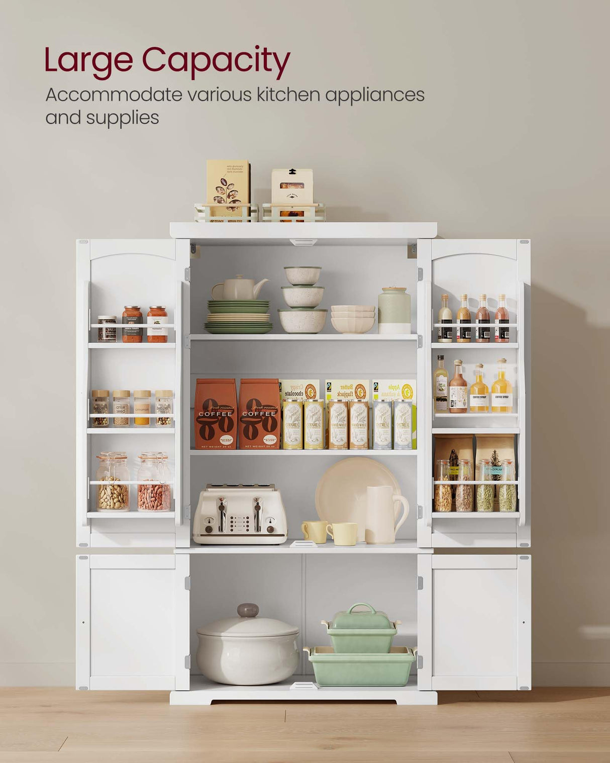 VASAGLE 53.5" Pantry Cabinet, Freestanding Kitchen Pantry Cabinet, Storage Cabinet with Doors, 6 Door Shelves, 2 Adjustable Shelves, for Living Room, VASAGLE