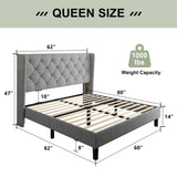 Feonase Queen Bed Frame with Upholstered Wingback Headboard, Platform Bed and Heavy Duty Wooden Slats Support, Easy Assembly, Noise-Free, No Box Spring Needed, Light Gray Feonase