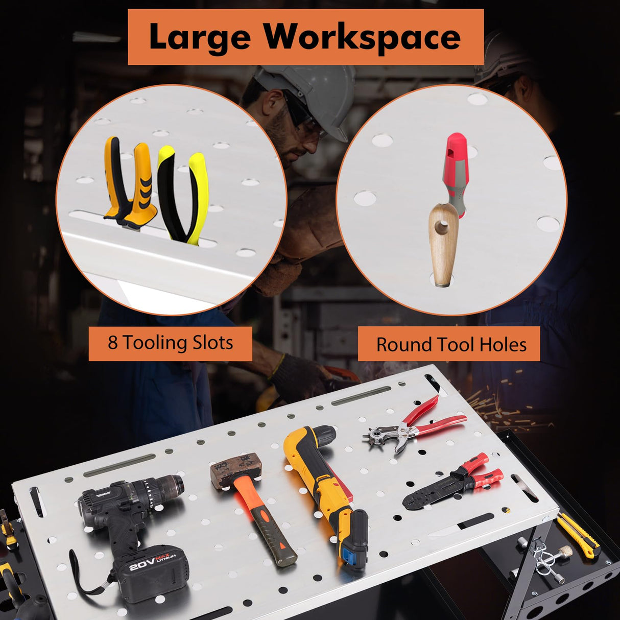 Toolsempire Welding Table, 1200 lbs Load Capacity Welding Workbench Table with Tool Rack & Tray, 5/8” Fixture Holes, Bottom Shelf, Portable Welding Cart with 4 Lockable Wheels for Welding, Sawing Toolsempire