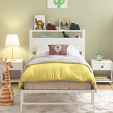 Weehom Twin Bed Frames for Kids, Twin Size Bed with 2 Tiers Wood Shelves Headboard No Box Spring Needed Easy Assembly Heavy Duty Metal Plaform, White Weehom