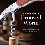 Zulay Kitchen Corkscrew Wine Opener - Premium 420 Stainless Steel & Rosewood Wine Bottle Opener - Double Hinged Opener with Foil Cutter & Cap Remover - Rosewood Zulay Kitchen
