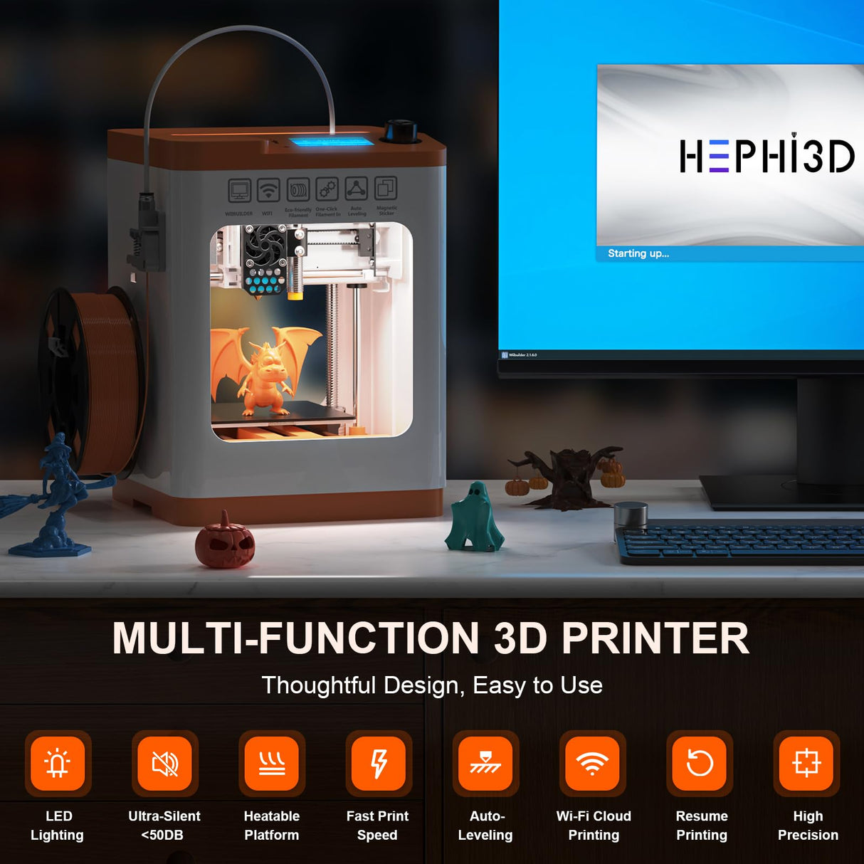 Newest Tina2S 3D Printer, HEPHI3D 3D Printers WiFi Cloud Printing Auto Bed Leveling, Fully Assembled Mini 3D Printers for Beginners, Silent Print, Fully Open Source DIY 3D Printers for Home, School HEPHI3D