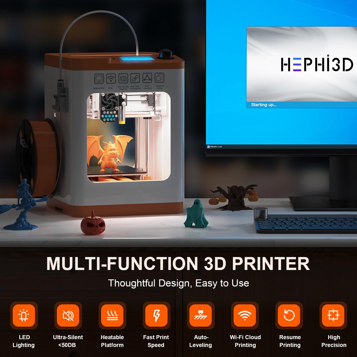 Newest Tina2S 3D Printer, HEPHI3D 3D Printers WiFi Cloud Printing Auto Bed Leveling, Fully Assembled Mini 3D Printers for Beginners, Silent Print, Fully Open Source DIY 3D Printers for Home,  - WoodArtSupply