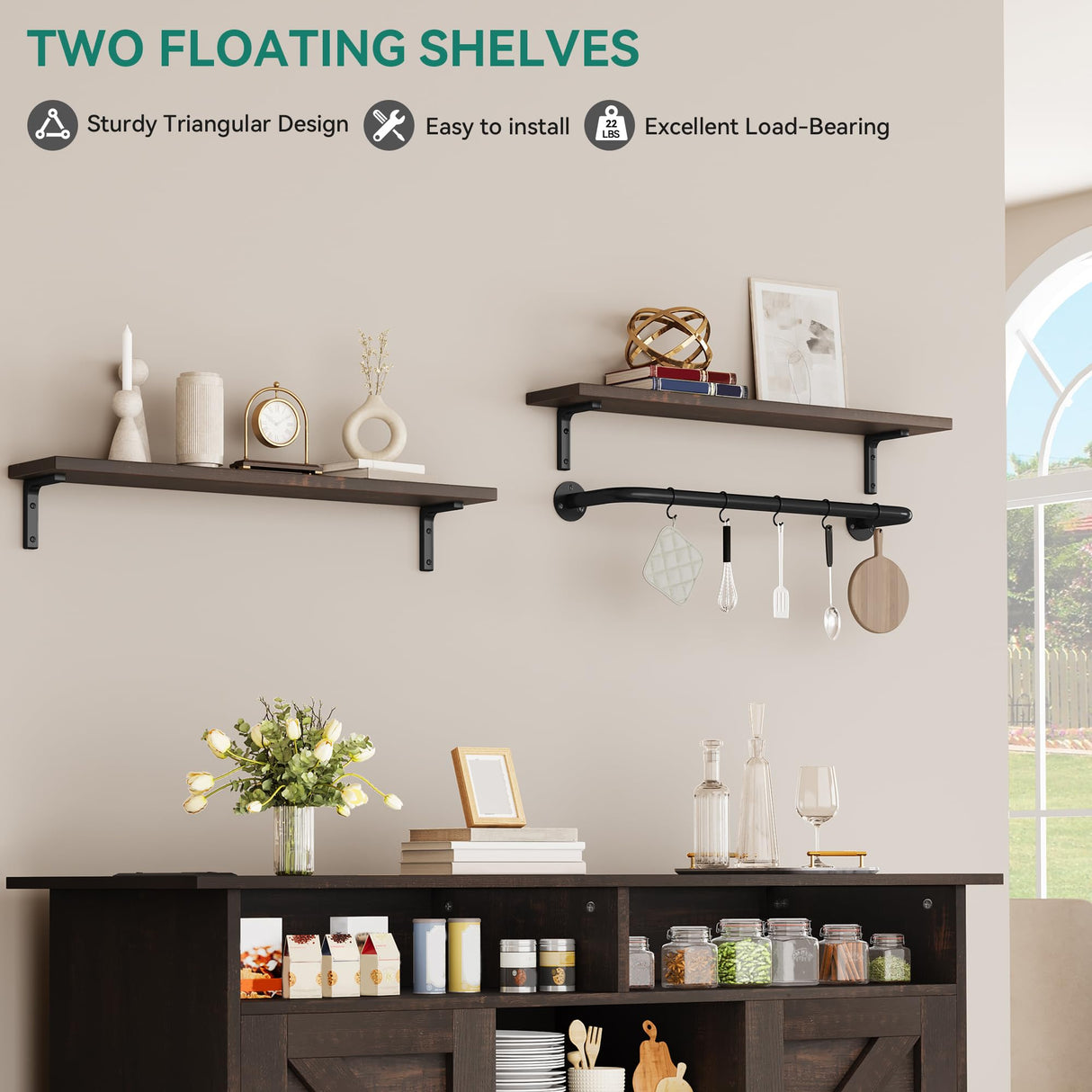 YITAHOME Buffet Cabinet with Storage, 52" Farmhouse Coffee Bar with Power Outlet, Floating Shelves, Multi-Functional Storage Sideboard Cabinet for Kitchen and Living Room (Rustic Brown) YITAHOME