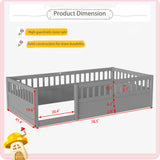 Floor Bed for Kids, Twin Size Montessori Bed with High Fence Railings, Wood Playhouse Bed with Rails for Baby Boys Girls Teens, No Slats Included, Gray Mirightone