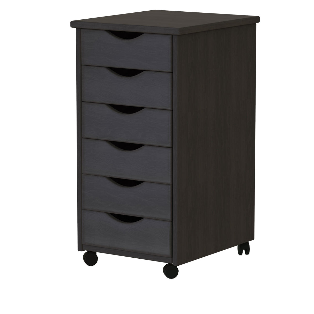 Adeptus Original Roll Cart, Solid Wood, 6 Drawer Narrow Drawers Roll Carts, Black ADEPTUS