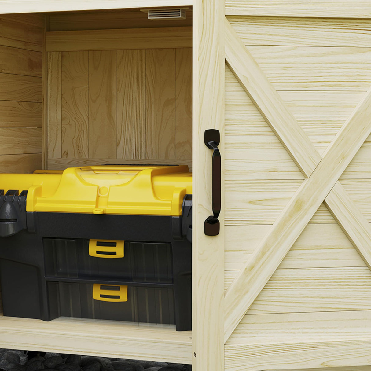 Outsunny Outdoor Wooden Potting Bench Table, Garden Workstation with Storage Cabinet, Aluminum Table Top, Rubber Wheels for Backyard, Patio, Balcony, Natural Wood Outsunny