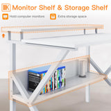 ODK Small Computer Desk, 27.5 inch Desk for Small Spaces with Storage, Compact Table with Monitor & Storage Shelves for Home Office, Modern Style Laptop Desk, Pure White ODK