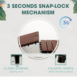 Idzo Interlocking Deck Tiles - 10PCS Waterproof Acacia Wood Patio Tiles, Flooring Tiles for Both Indoor and Outdoor - Decking Stripe Pattern, Dark Brown, 12 x 12 x 0.9 inches IDZO