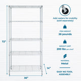 Honey-can-do SHF-01573 5-Tier Adjustable Shelving System, 14-Inch by 36-Inch by 72-Inch, White Honey-Can-Do