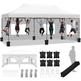 DWVO 10x20 Pop Up Heavy Duty Canopy Tent with 6 sidewalls, Roller Bag, 4 Ropes & 12 Stakes, 4 DIY Banners & 6 Sandbags for Patio, Party, Exhibition, Commerce (White) DWVO