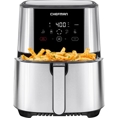Chefman TurboFry Touch Air Fryer, Large 5-Quart Family Size, One Touch Digital Control Presets, French Fries, Chicken, Meat, Fish, Nonstick Dishwasher-Safe Parts, Automatic Shutoff, Stainless Steel