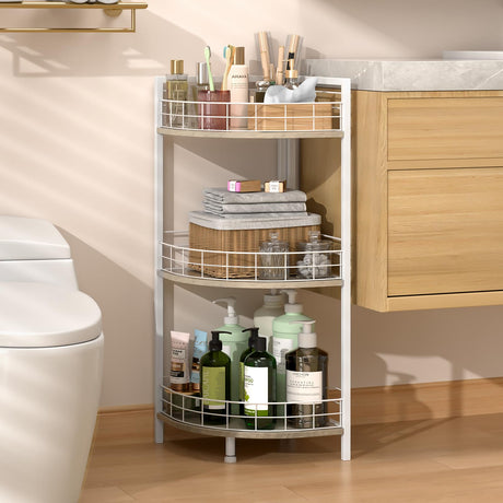 DAOUTIME Bathroom Standing Shelf, 3 Tier Free-Standing Shelf Units, Open Floor Shelves, Triangular Curved Corner Shelf Stand for Small Space, Ideal for Bathroom,Kitchen,Vanity Storage and Organizer DAOUTIME