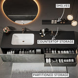 Bathroom Vanity with Sink - Single Sink Solid Wood Bathroom Sink Cabinet, LED Anti-Fog Mirror, Floating Vanity with Ample Storage, Easy Assembly, Modern Elegant Design, Wall Mount Installation (60") ZGNBSD