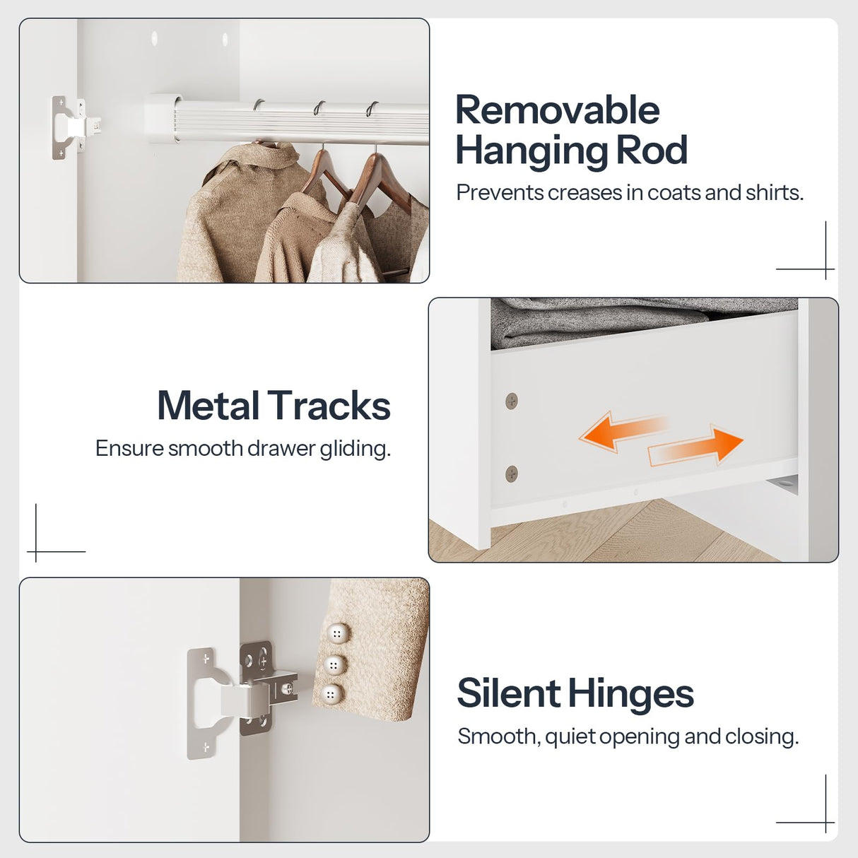 HOOBRO Armoire Wardrobe Closet with 2 Drawers, 70.9" Tall Wardrobe Cabinet with Hanging Rod, 2 Doors Bedroom Armoires, Farmhouse Clothing Storage Cabinet, Wooden Armoire for Bedroom, White HOOBRO