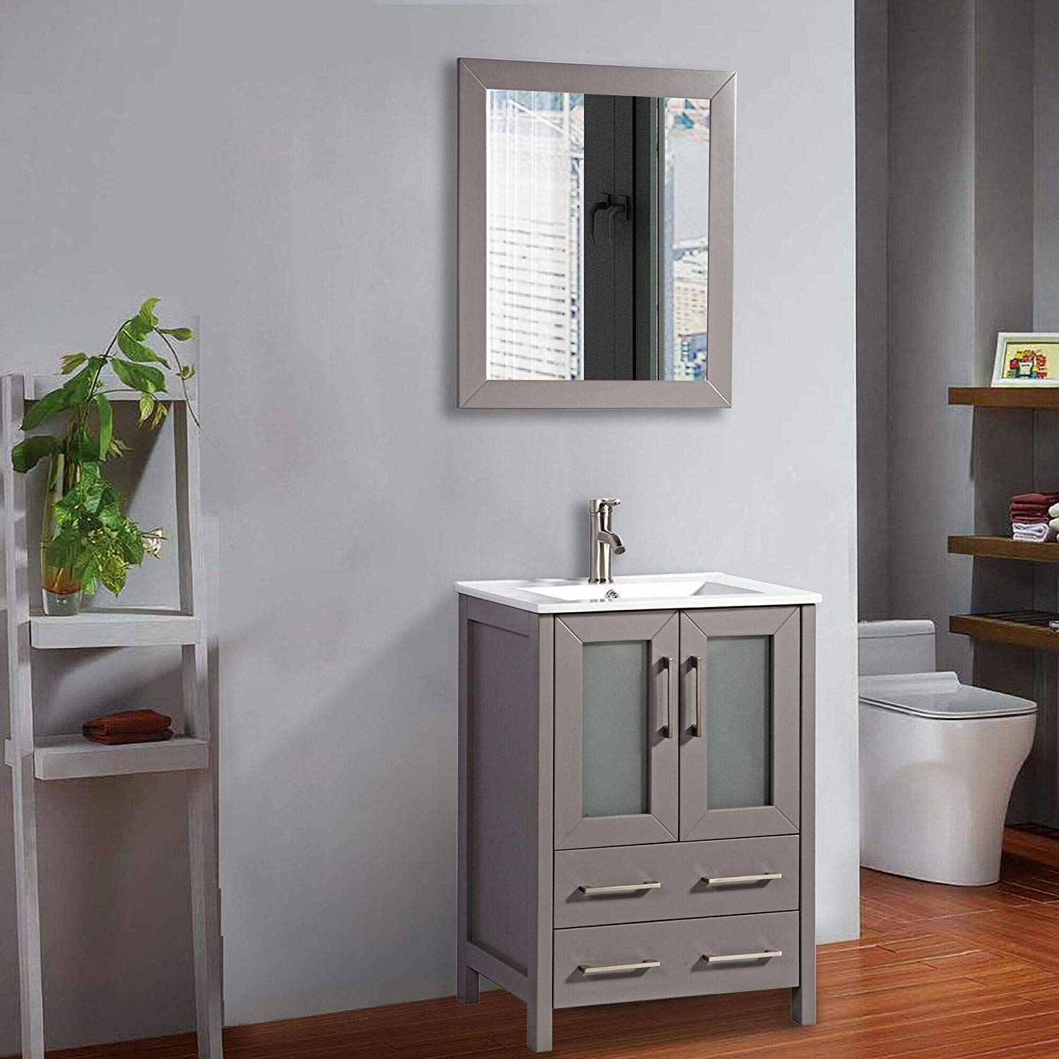 Vanity Art 84 Inch Under Mount Double Sink Bathroom Vanity Cabinet with 2 Mirrors, Ceramic Top Bathroom Cabinet Compact Set with 13 Dovetail Storage Drawers and Brushed Nickel Handles, VA3024 - WoodArtSupply