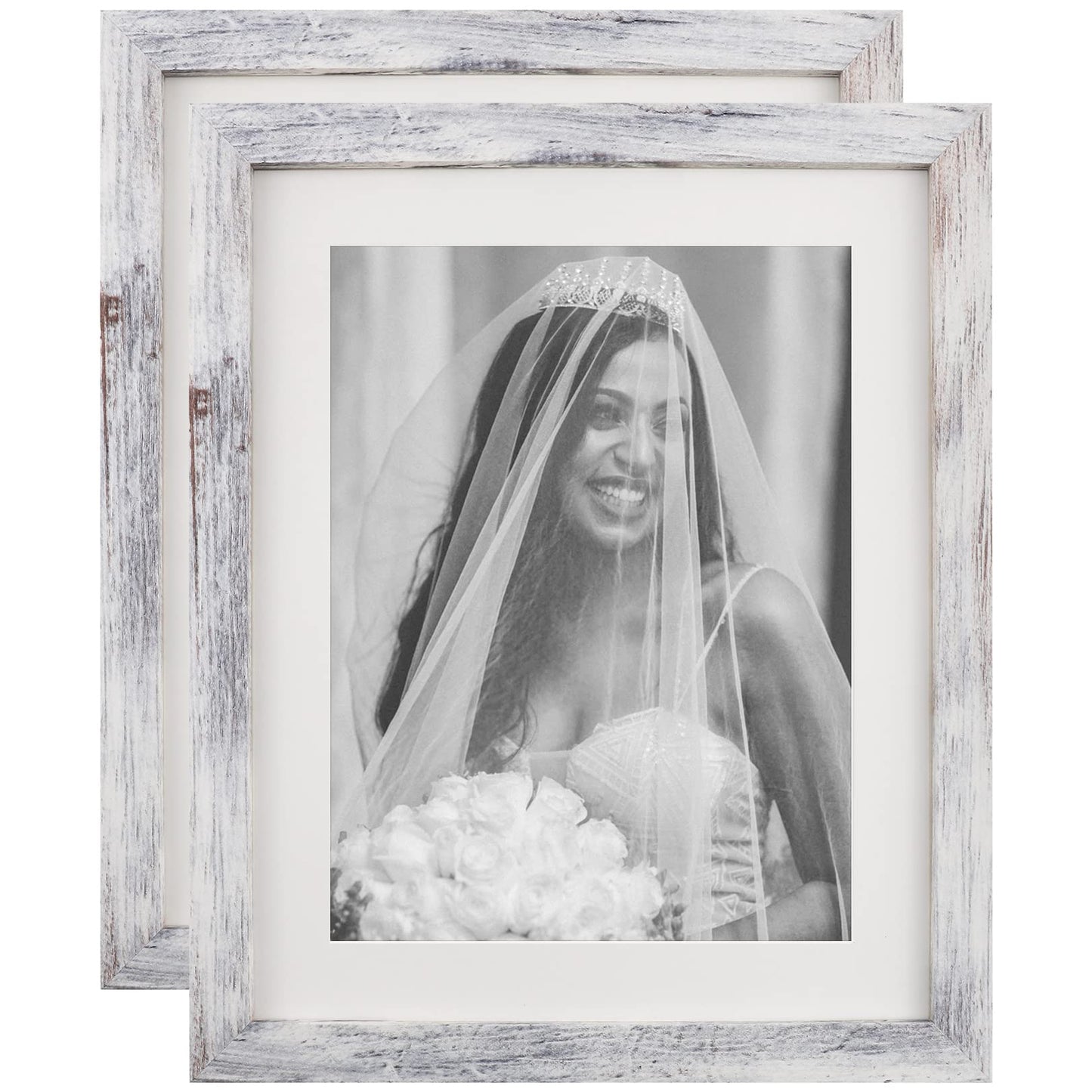 TOFOREVO Picture Frames 8x10 Set of 2 Distressed White Wood Grain Photo Frame for Gallery Wall Mounting or Tabletop Display - WoodArtSupply