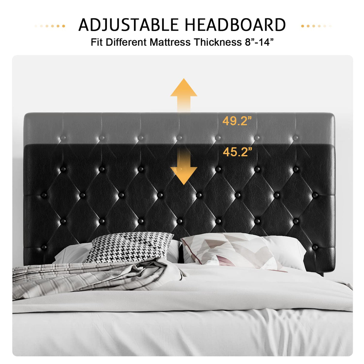 SHA CERLIN Full Size Platform Bed Frame with Button Tufted Headboard, Faux Leather Upholstered Mattress Foundation, Wooden Slat Support, No Box Spring Needed, Black SHA CERLIN