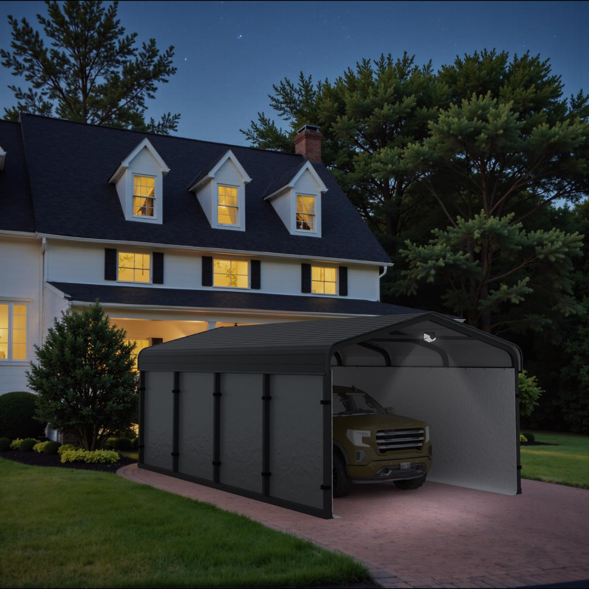 Benass 12x20 Metal Carport, Carport Canopy 12x20 Heavy Duty, Galvanized Steel Roof Car Port with Removable Polyethylene Sidewalls Benass