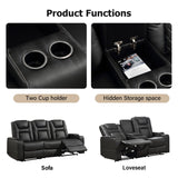CANMOV Home Theater Seating Seats, Theater Recliner Chair Power Recliner Sofa with Console, Cup Holders, Hidden Arm Storage, USB Ports,Black CANMOV