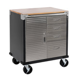 Seville Classics UltraHD Heavy Duty Rolling Cabinet Workbench Table w/Solid Wood Top Workstation for Garage, Office, Workshop, 1-Door, 4-Drawer (28" W x 25" D), Graphite Seville Classics