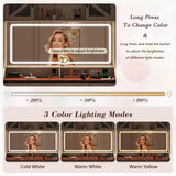 75.2" Farmhouse Makeup Vanity Desk with Large Lighted Mirror and Sliding RGB Cabinets, Large Vanity Table with Charging Station & 5 Drawers & Barn Doors, Tall Makeup Desk with Storage Shelves Aiguazi