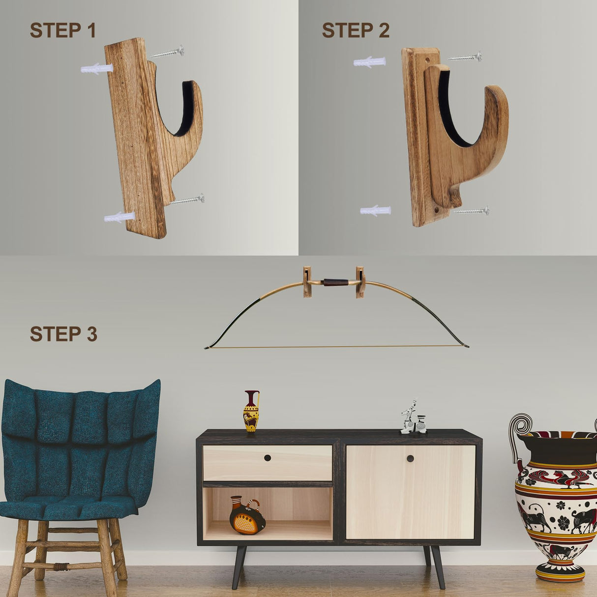 iFeelonely Gun Rack Wall Mount，4 Pack Gun Racks for Wall Shotgun Hooks Gun Wall Mount Indoor Gun Racks Rifle Wall Mount Wooden Gun Cabinets Stand Display Shelf Brown iFeelonely