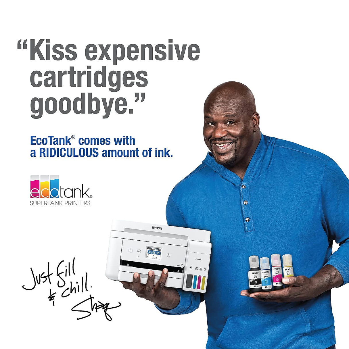 Epson EcoTank ET-4760 Wireless Color All-in-One Cartridge-Free Supertank Printer with Scanner, Copier, Fax, ADF and Ethernet - White Epson