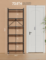 ALANNG 73.6 Inch Folding Bookshelf, 6 Tier Metal Bookcase and Bookshelves, Tall Shelves for Living Room Office Bedroom, Heavy Duty Book Shelve Free Standing Open (Black, 2PACK) ALANNG