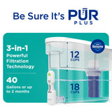 PUR PLUS 30-Cup Water Filter Dispenser with 1 Lead-Reducing PUR PLUS Filter, Dishwasher Safe, Powerful Filtration, Large Capacity with Slim, Space-Saving Design, White (DS1811Z) PUR