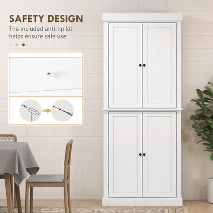 HOMCOM 72.5" White Freestanding Kitchen Pantry Cabinet with Adjustable Shelves and Elegant Design - WoodArtSupply