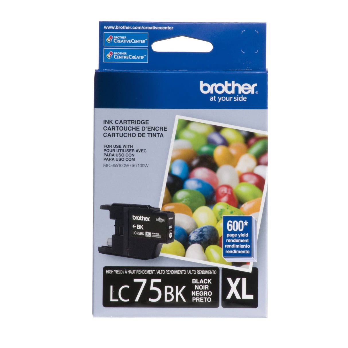 Brother Genuine High Yield Black Ink Cartridge, LC75BK, Replacement Black Ink, Page Yield Up To 600 Pages, LC75 Brother