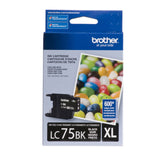 Brother Genuine High Yield Black Ink Cartridge, LC75BK, Replacement Black Ink, Page Yield Up To 600 Pages, LC75 Brother