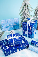 WRAPAHOLIC Christmas Wrapping Paper Roll - Mini Roll - 3 Rolls - 17 Inch x 120 Inch Per Roll - Blue and White Winter Wondland, Snowflake, Snowman Holiday Collection with Metallic Foil Shine WRAPAHOLIC