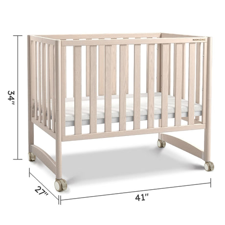 MAMAZING EvoNook 6-in-1 Convertible Mini Crib - Easy Assembly, Portable Folding Baby Mini Crib with Mattress, 100% New Zealand Pinewood, 4 Adjustable Mattress Heights, Washed Nature with Mattress MAMAZING
