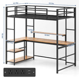 Tatub Twin Loft Bed with Large Desk and LED Lights, Metal Loft Bed Frame with Ladder, Storage Shelves and Adjustable Monitor Stand, Space-Saving Bed for Teens, Kids, Adults, Black Tatub
