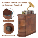 Tribesigns Wood End Table Set of 2, Narrow Solid Side Table 2-Drawer Slim Chair Side Table, No Assembly Required, Finished Back, Walnut Tribesigns