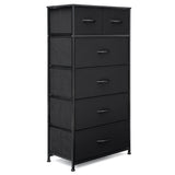 VredHom Fabric Dresser for Bedroom, Tall Skinny Dresser with 6 Drawers, Storage Organizer Tower, Steel Frame Wooden Top for Closet, Living Room, Hallway, Nursery(Black) VredHom
