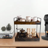 mahueeol 2 Tier Bathroom Counter Organizer Wood Bathroom Storage Shelf Spice Rack for Kitchen Countertop Vanity Tray Makeup Storage Coffee Station Organizer-Rustic Brown mahueeol