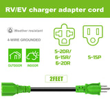 EVMaster 12AWG 15 Amp Household AC Plug to 20 Amp T Blade Adapter Cable, Nema 5-15P to 5-20R/6-15R/6-20R EV Charger Adapter Cord AC Power Adapter Cable, 4 in 1 AC Adapter, 2 Feet EVMaster